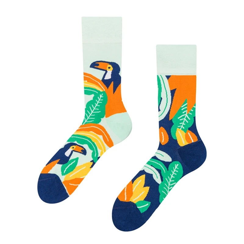 Colorful Unisex Parrot Cotton Socks Cartoon Animal Print Irregular Crew Long Chic Socks for Women Men Novelty Gift