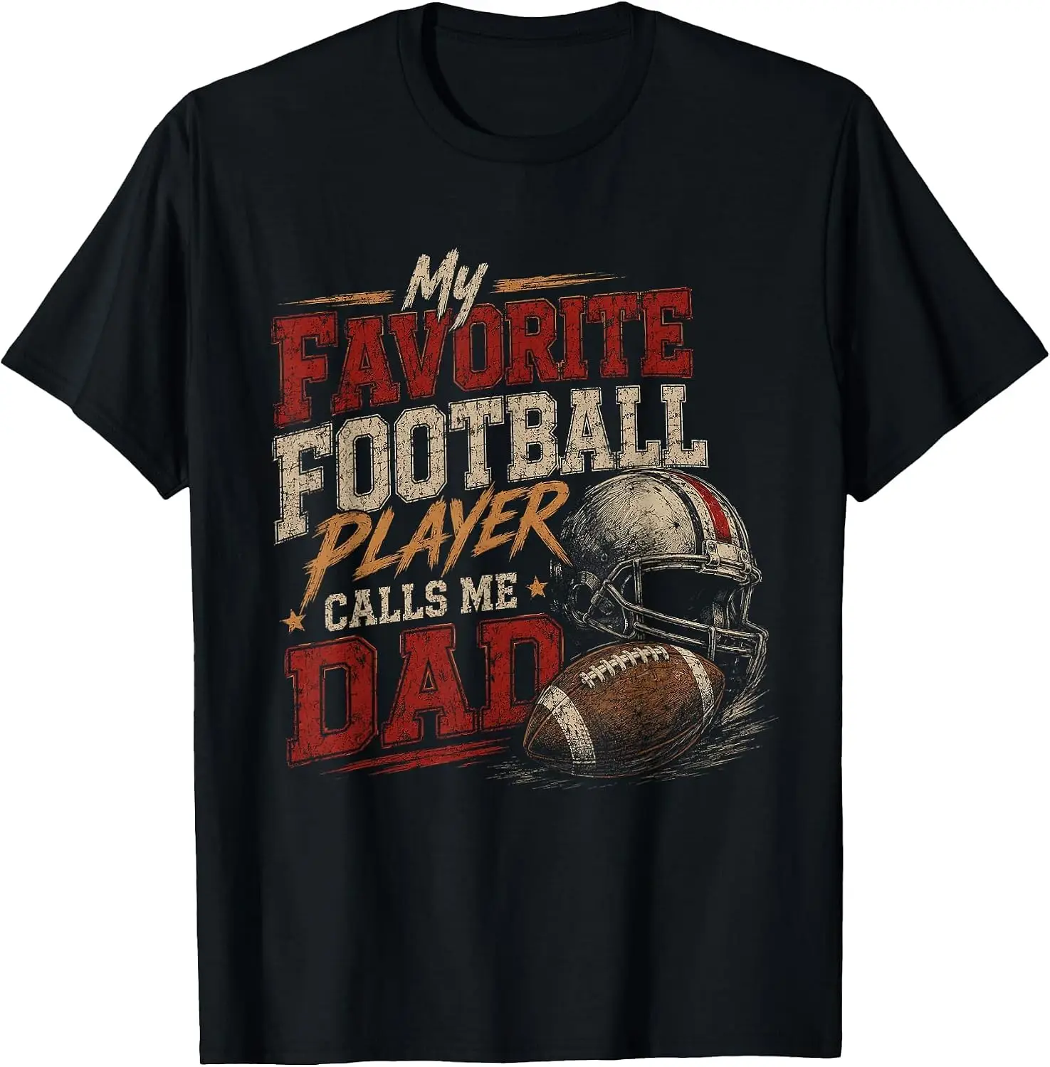 My Favorite Football Player Calls Me Dad Artwork Graphic T-Shirt Halloween Loose-Fit Pure Cotton Short-Sleeve Top – Stylish, Breathable, Plus-Size – Christmas Gift