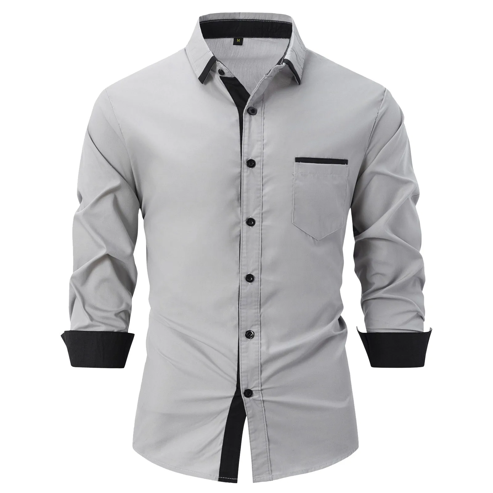 

Men'S Slim Fit Shirts Casual Fashion Lapel Long Sleeve Shirts Spring Daily Contrast Color Patchwork Business Casual Shirts ​