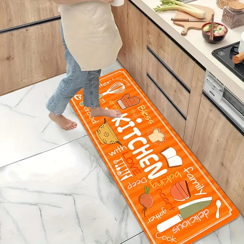 1pc Kitchen‑Utensil Printed Long Runner Rug, Multi‑Purpose Home Decor Floor Mat for Kitchen, Living Room, Bedroom, Porch