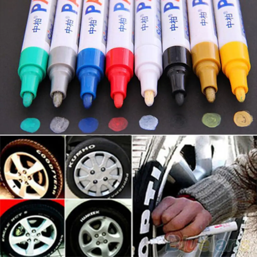 1pcs White Waterproof Cars Wheel Tire Oily Mark Pen Auto Rubber Tyre Paint Pen CD Metal Permanent Paint Marker Graffiti Touch Up