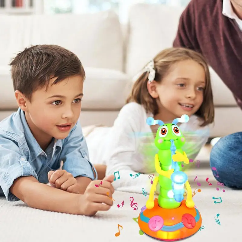 Dancing Toy Electric Light Music Caterpillar Dance Toy Saxophone Toy Colorful Cute Creative Electric Caterpillar Dance Toy