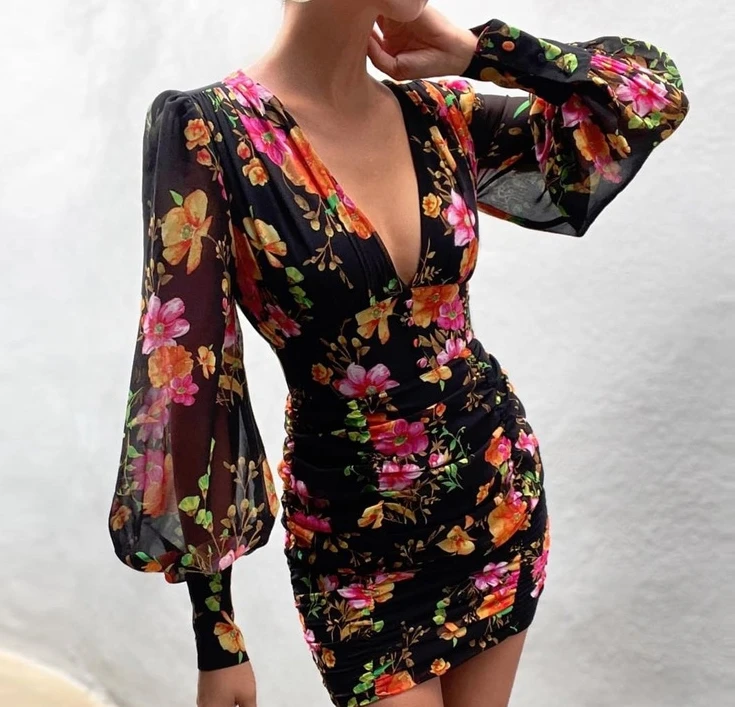 Sexy imprimé Dr Vintage fleur motif lanterne Sve v-ne taille cintrée robe moulante pour les femmes été trajet Faion