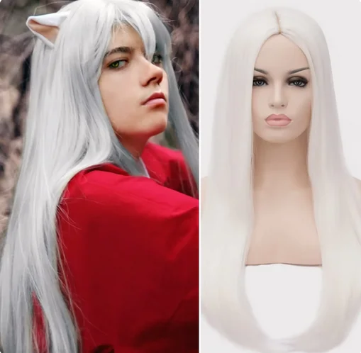 Peluca sintética blanca larga para mujer, Cosplay de Halloween, pelo sintético liso de colores para mujer, disfraz de fiesta