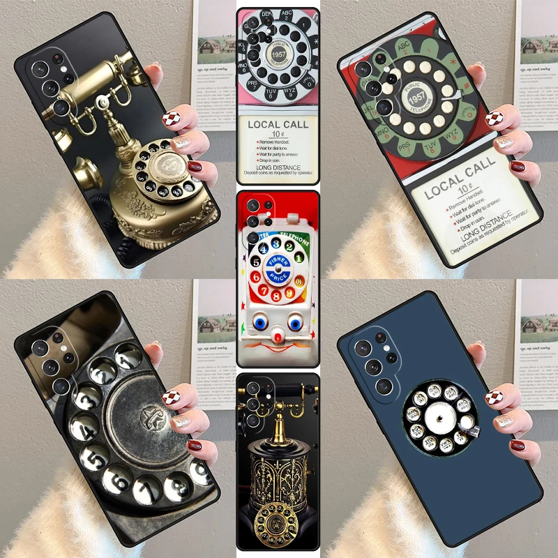 Retro Telephone Rotary Dial Phone Case For Samsung Galaxy S23 S21 S20 FE S24 S22 Ultra Note20 S10 S9 S8 Plus Silicone Cover