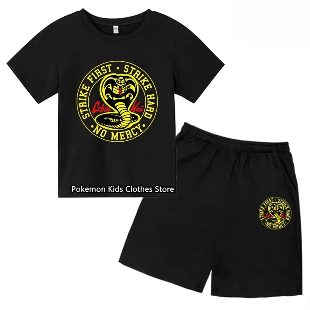 Boys Cobra Kai Tshirt Set Cartoon Anime Girls Clothes Kids Popular Harajuku T-shirt Children Summer Short Sleeve T Shirt Tops