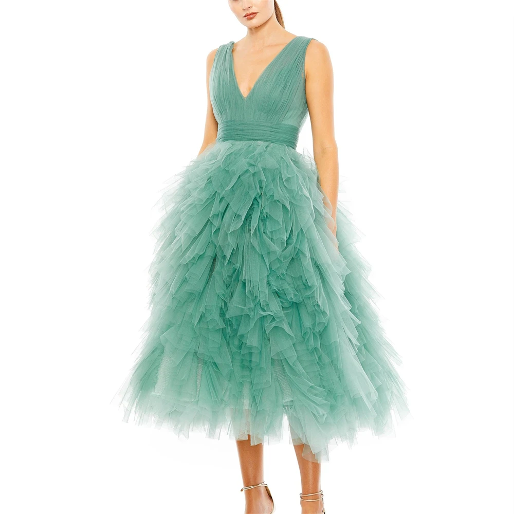 

Женское вечернее платье из тюля с оборками длиной до пола, Vestidos Para Mujer, коктейльное вечернее платье с рукавами-майками и открытой спиной, праздничное платье для девочек