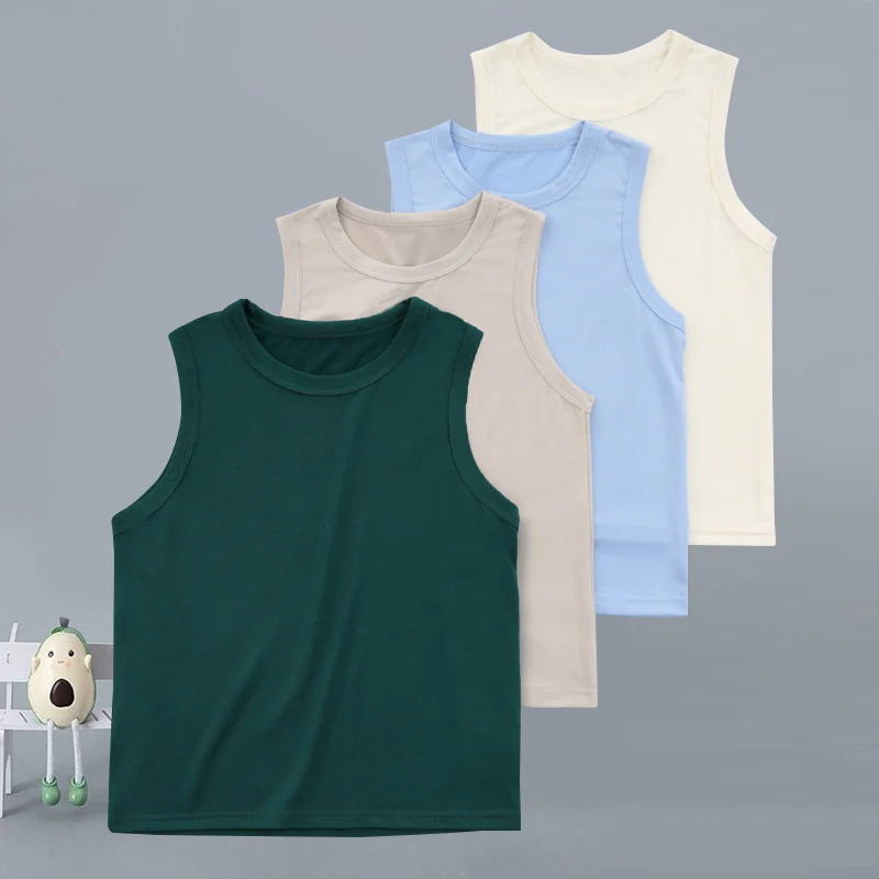 4-pieces Children's Solid Color Joker Basic Han Fan Casual Vest Boys And Girls Sleeveless Tops Loose And Comfortable Brothers T
