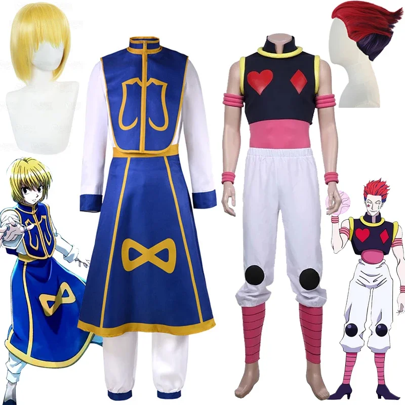 Japanese Anime Cartoon HUNTER× HUNTER Kurapika Hisoka Cosplay Costume Adult Unisex Top Vest Pants Skirt Wig Halloween Suit