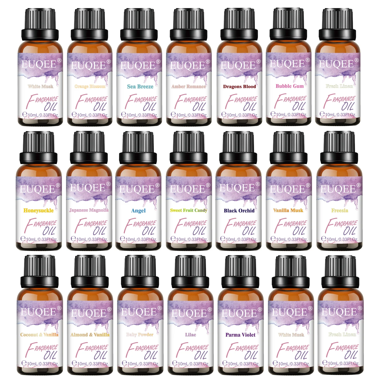 EUQEE-aceite aromático de coco y vainilla, 10ml, difusor de aromaterapia, polvo para bebé, chicle, almizcle blanco, aceites aromáticos de brisa marina