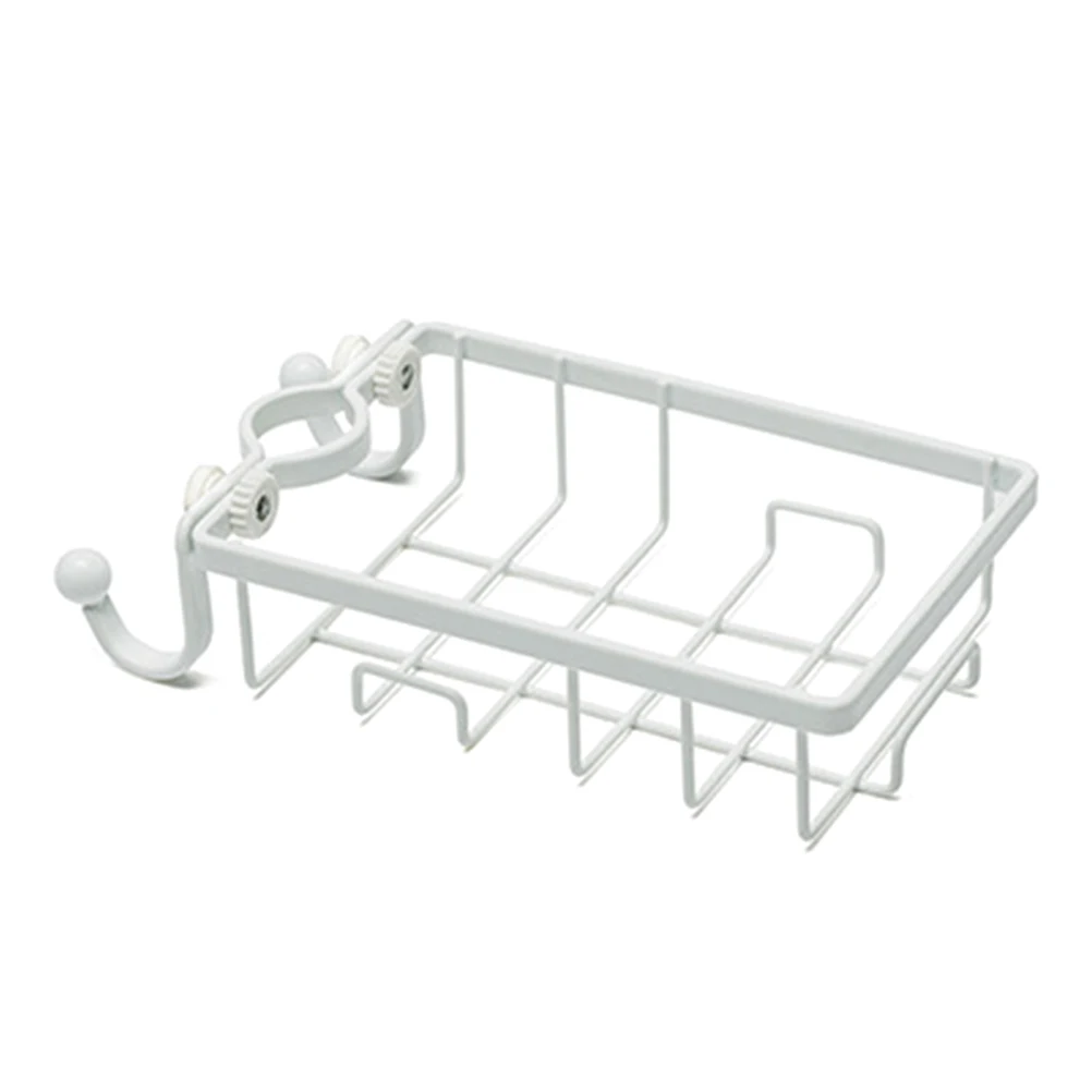Adjustable Faucet Storage Rack Kitchen Sink Organizer Sponge Holder With Hooks Drain Rack For Soap Dishcloth White Clamp