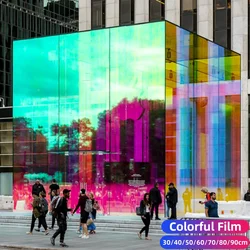 Colorful PET Rainbow Window Film Chameleon Dichroic Iridescent Window Tint Film for Office Home Self Adhesive Stained Glass Film