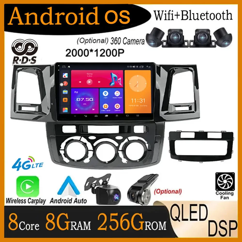 

9" Car Radio Multimedia Video Plaver Autoradio Carplay Navigation GPS Android 14 For ToyotaFortuner HILUX Revo Vigo 2008-2014