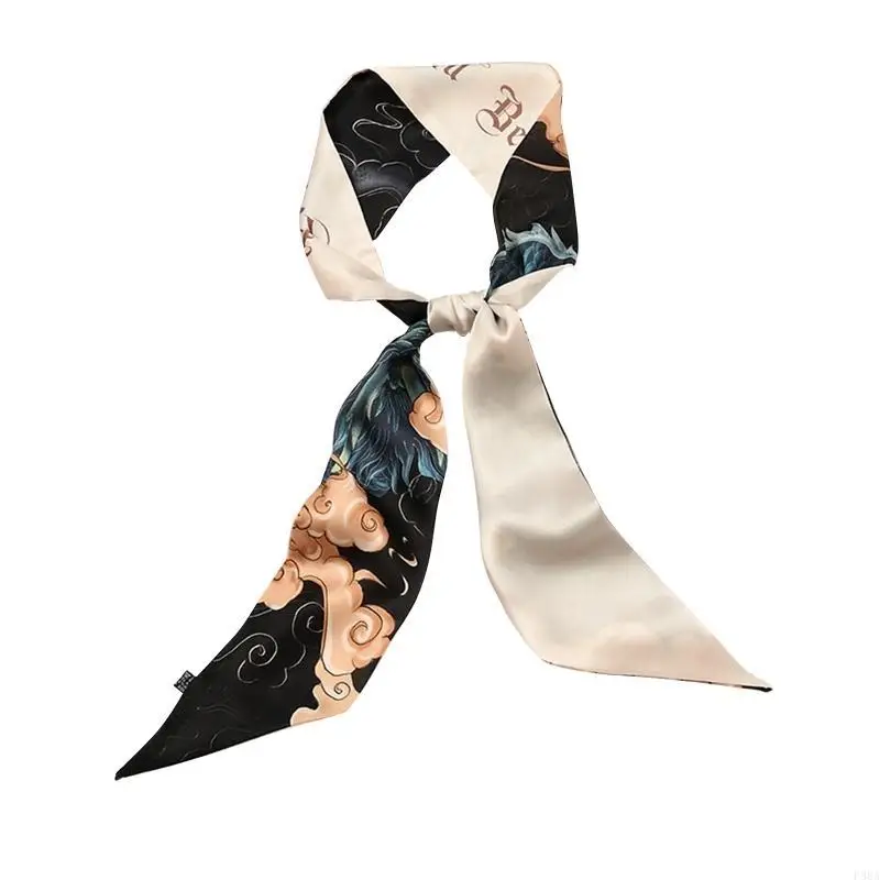 P88A ผ้าพันคอผอมจีน Hairband แฟชั่นริบบิ้นผมผู้หญิงผ้าพันคอผม Scrunchies ซาตินภาษาฝรั่งเศสคำ Elegant ยาวผมหญิง