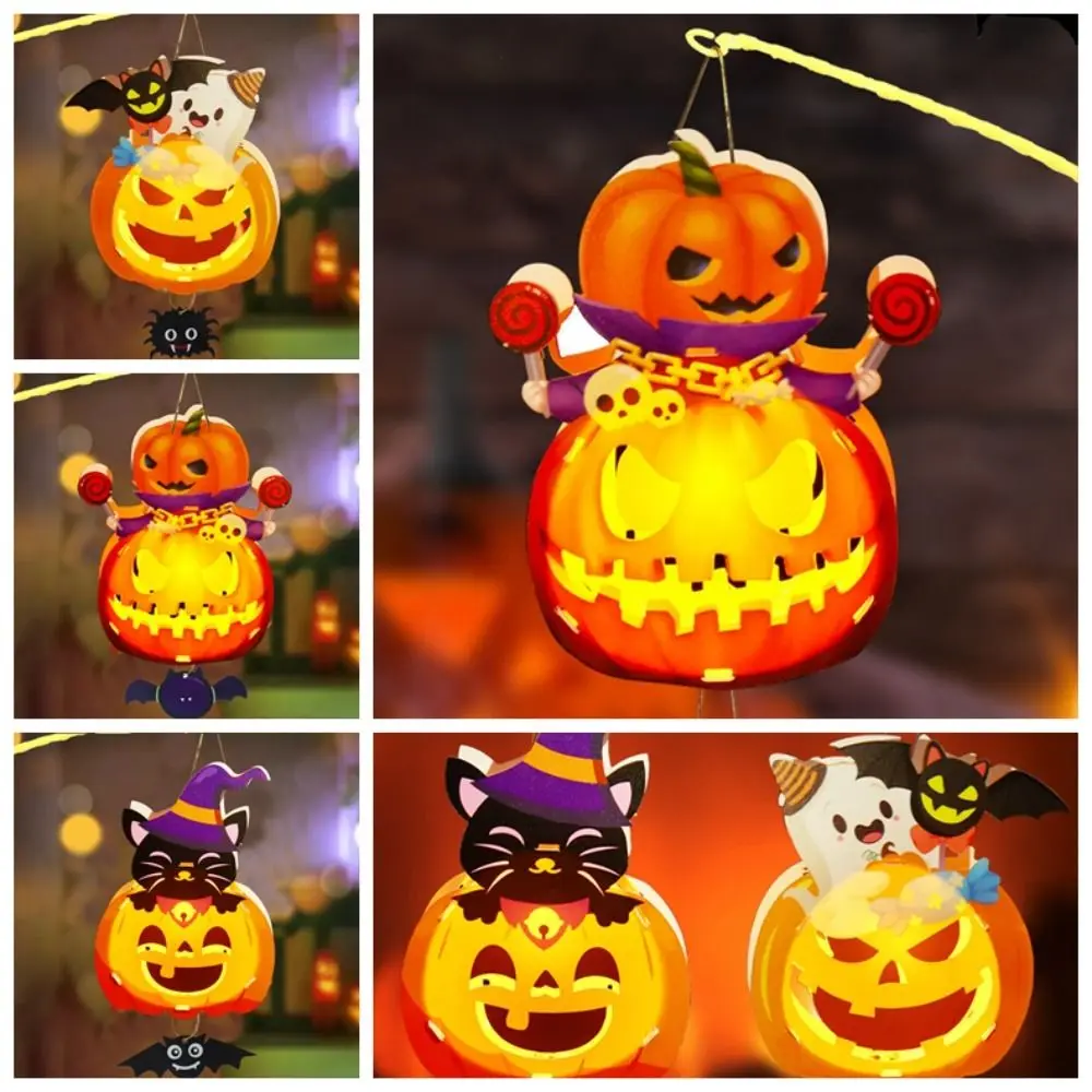 Happy Halloween Day Halloween Lantern DIY Materials With Handle Handmade Halloween Pumpkin Lantern Luminous With LED Light