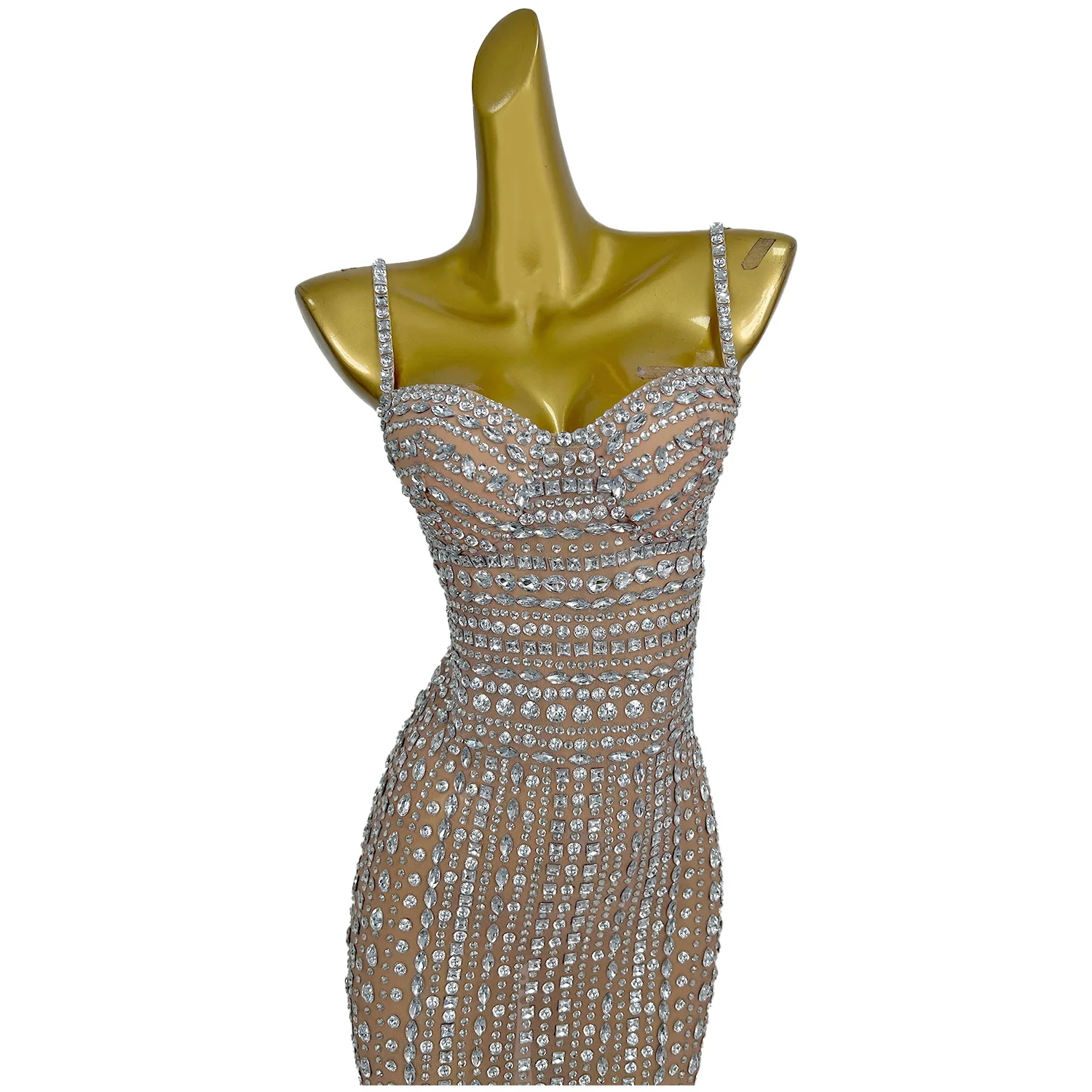 

Sparkly Rhinestone Luxury Long Dress Birthday Party Costume Evening Gown Wedding Dress Elegant High-end Women Sexy Couture Lukou