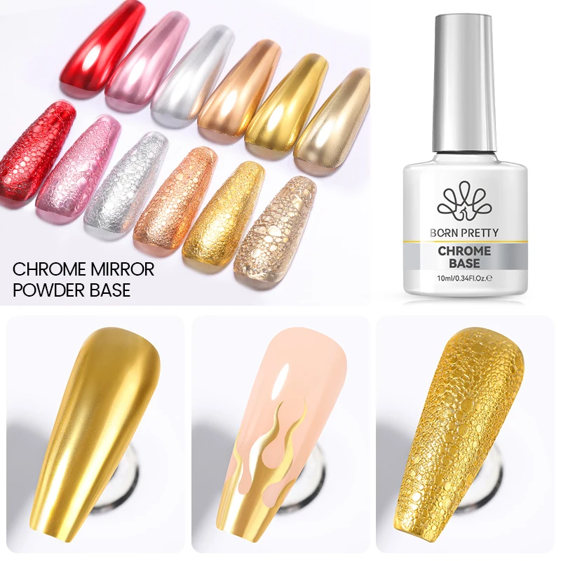 BORN PRETTY 10ml Chrome Base for Mirror Powder Transparent Nail Gel Crystal Clear No Need Cure Soak Off UV LED Functional Gel