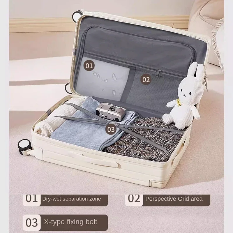 Mala de bagagem com abertura frontal, alça larga, com suporte de copo usb, senha, mala leve, para homens e mulheres, carrinho de embarque, 20 polegadas