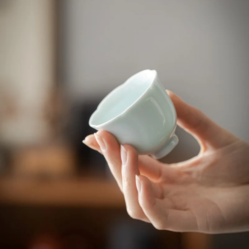 كوب زهور من السيراميك بلون سادة فنجان شاي كوب شاي كوب واحد إطار رفيع منزلي سيلادون شاي بورسلين أبيض كوب شاي ليتاريتي #3