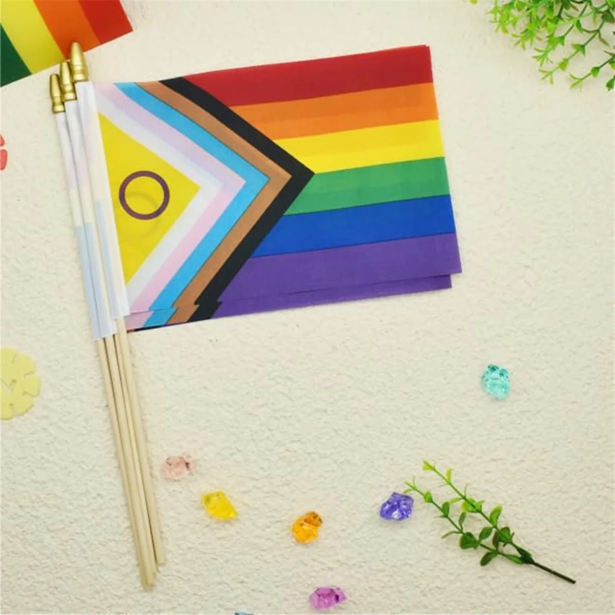 50 Pack Intersex Progress Gay Pride Stick Flag Small Mini Rainbow Hand Held LGBTQ Flags,5x8 Inch