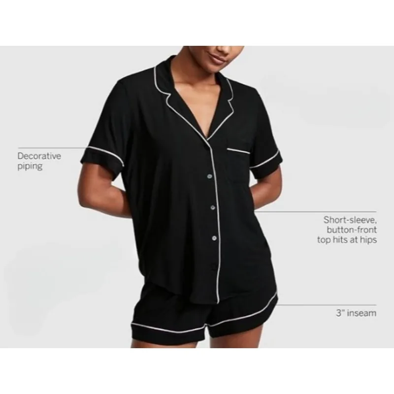 

Summer Solid Color Cardigan Women's Pajamas Ice Silk Lapel Female Pajamas Light and Thin Comfort Ladies Two Piece Pajamas Set