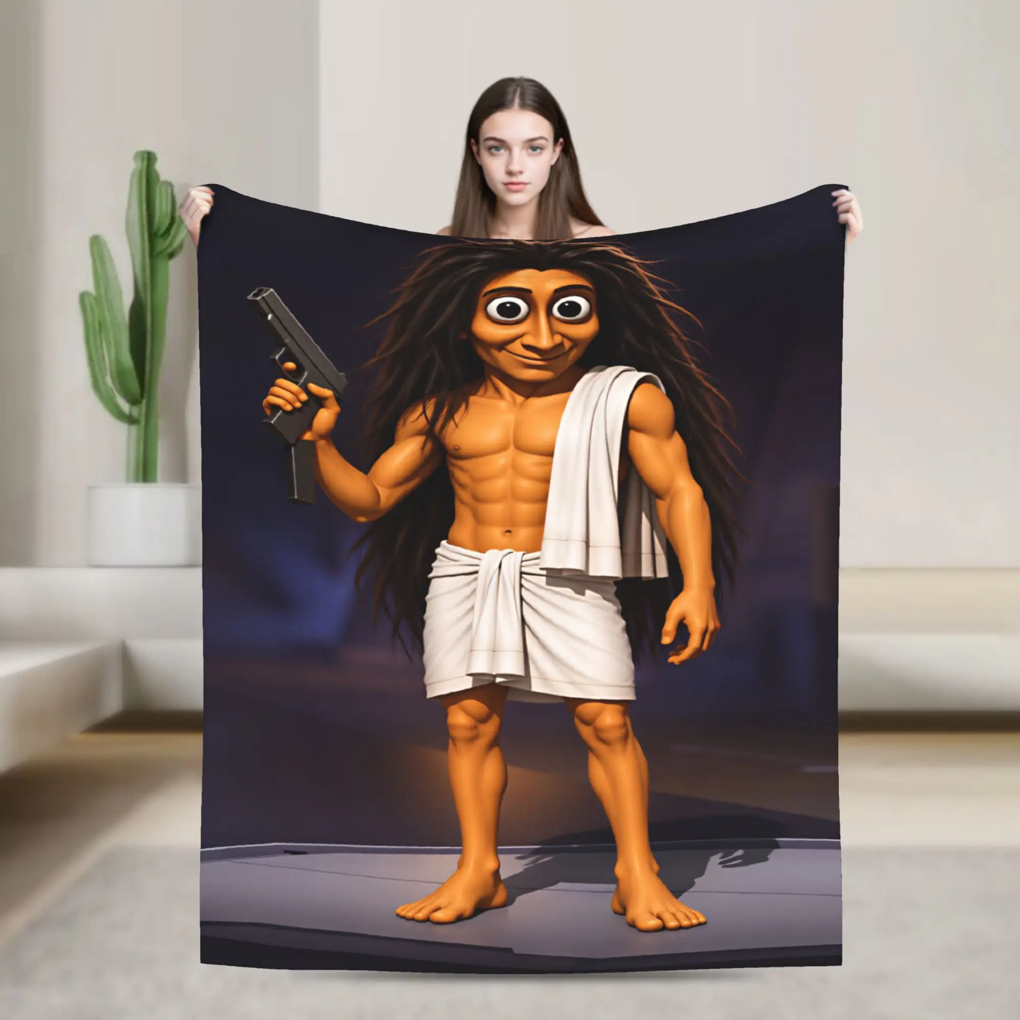 Tung With Long Hair Holding Pistol Blankets  Decorative Flannel Throw Blanket For Home Decor Soft Design Quality Bedspread Gift