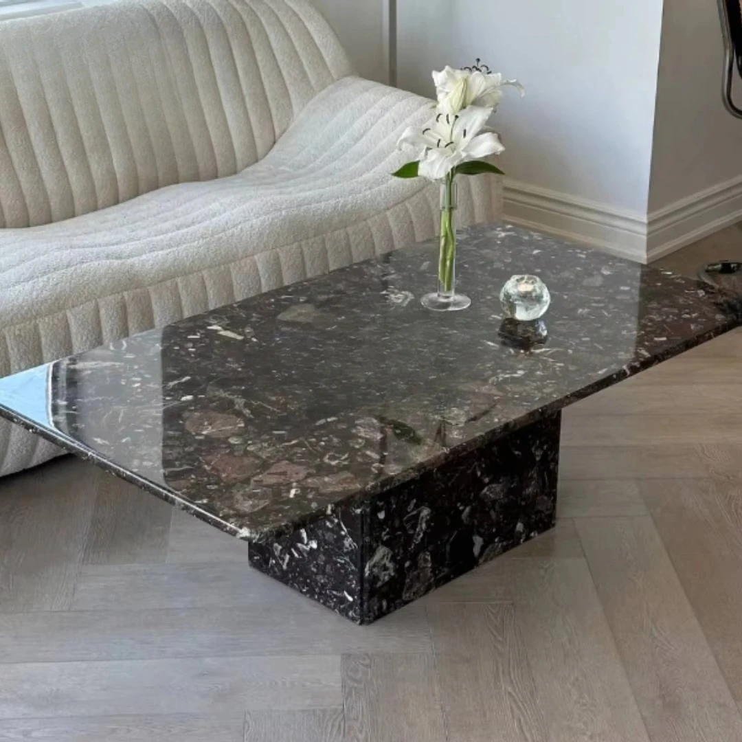 Contemporary luxury marble center table stylish black coffee table with modern rectangular top and sturdy leg design