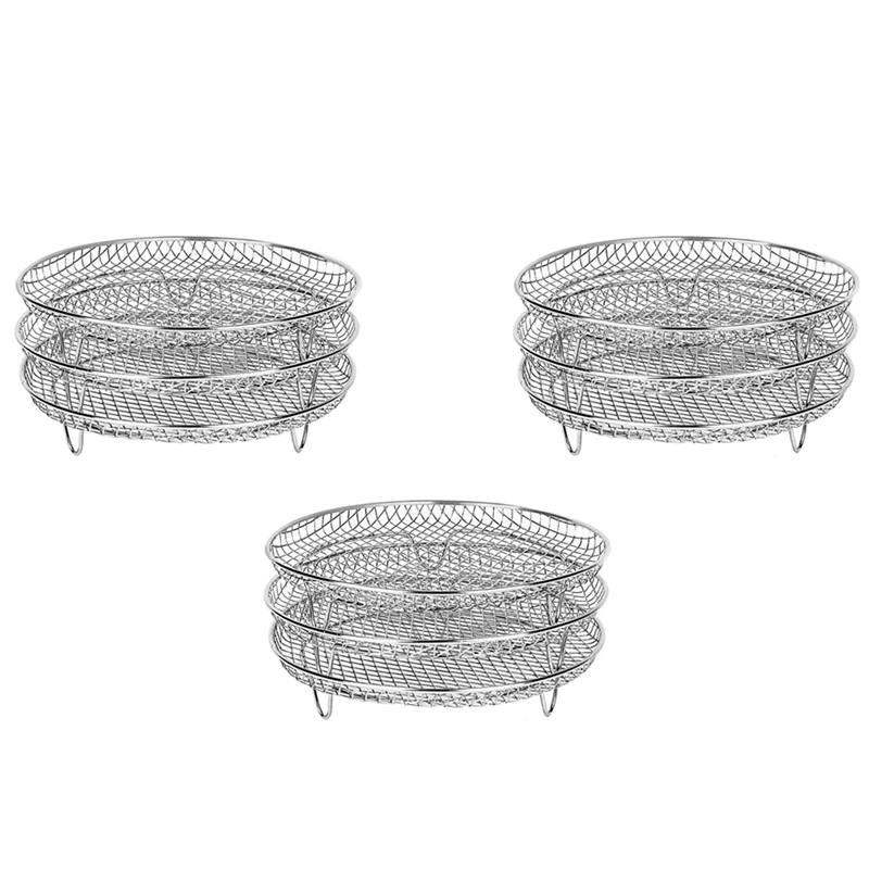 3X Air Fryer Three Stackable Dehydrator Racks For Gowise  Ninja Stainless Steel Air Fryer Rack Fit All 4.2-5.8QT