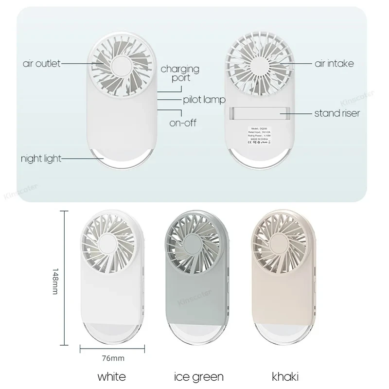 Mini USB recarregável Handheld Fan, ventilador portátil de bolso, ventilador pessoal, luz noturna, viagens ao ar livre, escritório, 1pc