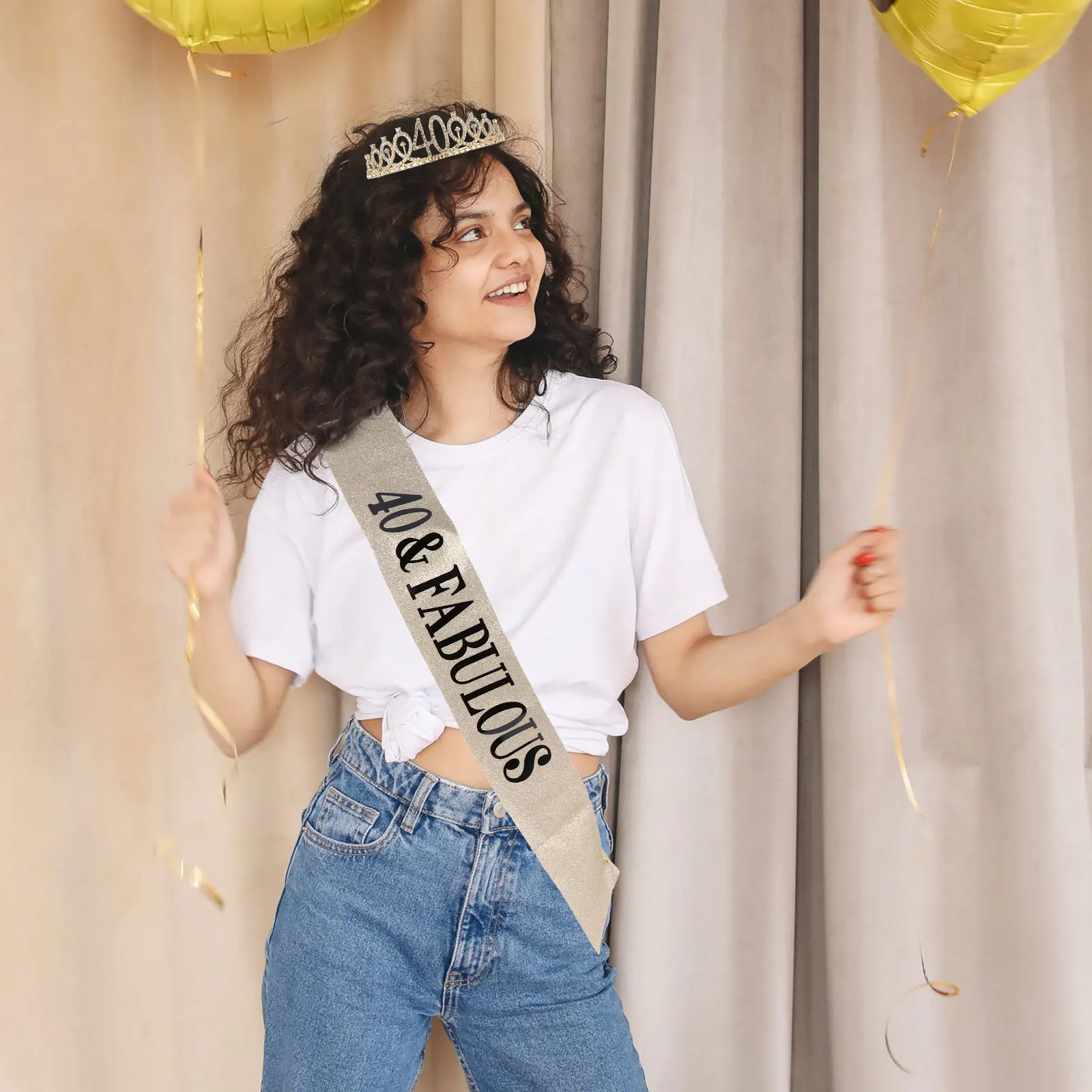

2pcs 1 Set Birthday Party Crown Sash Hot Stamping Etiquette Belt Comfortable Fabric Decoration Gift Ritual Wearable Accessory