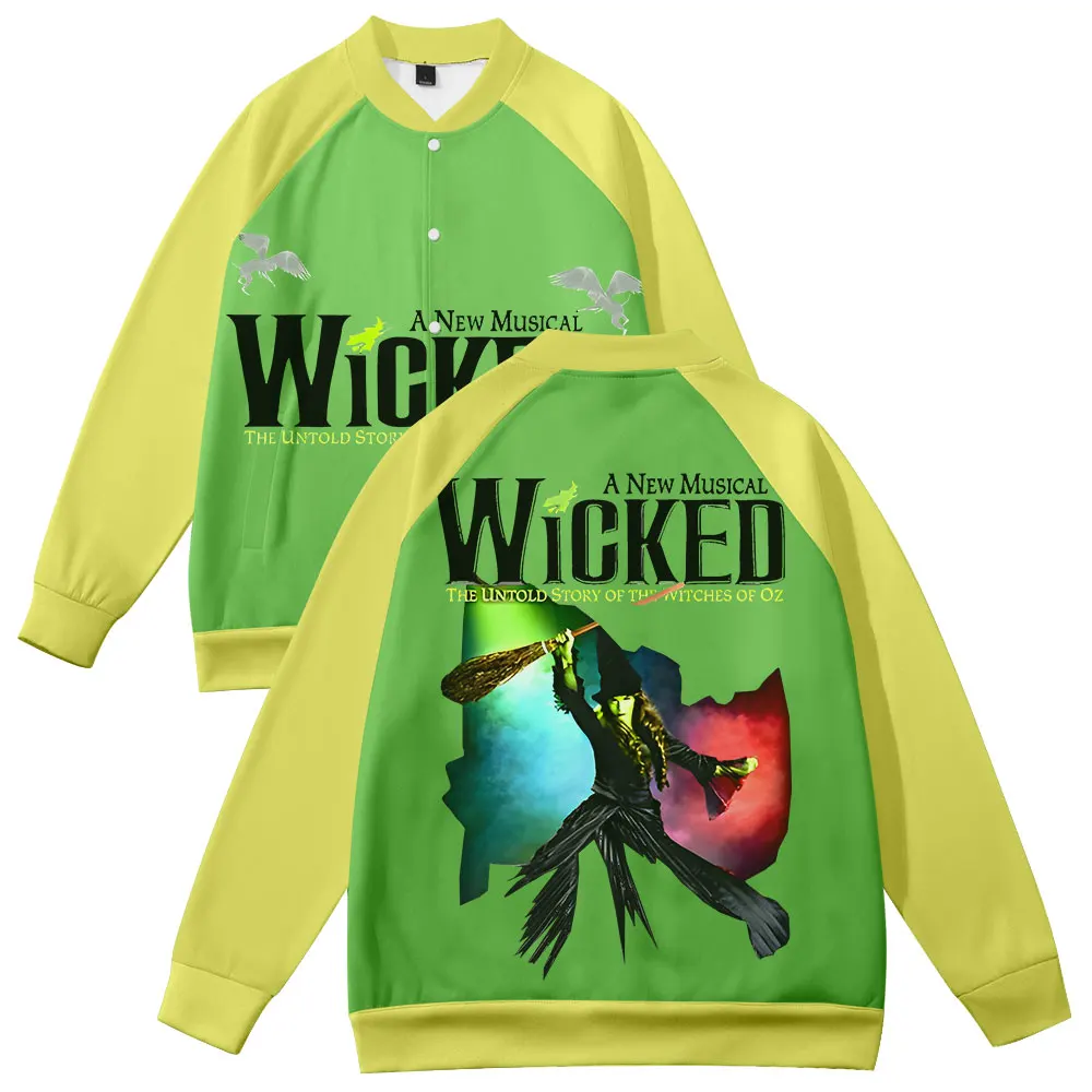 Movie WICKED The Musical Elphaba Baseball Jacket Women Men Bomber Jacket Outerwear Streetwear Hip Hop Trendy Baseball Uniform