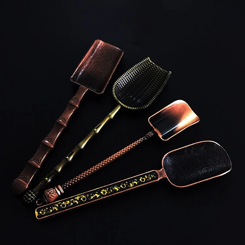 1PC Spoon Shovel Shaped Teaspoons Retro Chinese Style Tea Accessories Copper Sugar Spoons-Homeclub