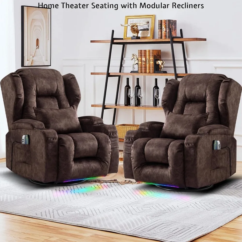 كرسي هزاز دوار كهربائي مع تدليك وحرارة، أريكة استلقاء على الحائط كهربائية للبالغين مع ضوء LED/حاملات أكواب #3