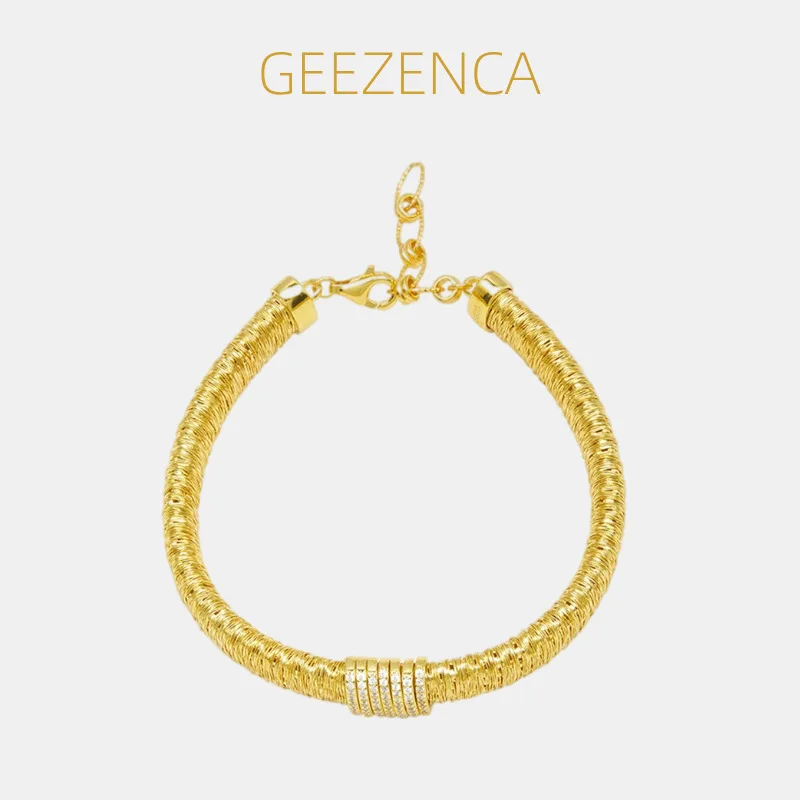 

GEEZENCA 925 Silver Threadline Winding Multi Circles Charm Cubic Zirconia Shiny Bracelet for Men Women Italian Trendy Bracelets