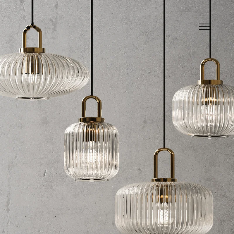 

DINDALLED Nordic Glass Pendant Lights Clear light stripes Hanging Lamp for Living Room Bedroom Dining Room Chandelier