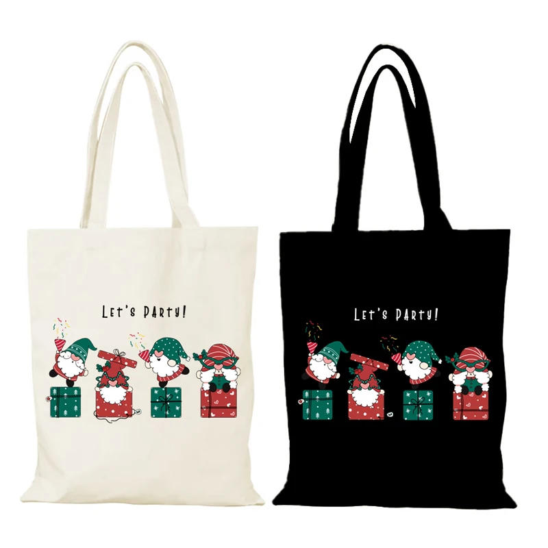 Merry Christmas the Tote Bag Canvas Cartoon New Year Gift Cloth Bags Women's Shoulder Bag Handbags Eco Shopper Woman Shopping