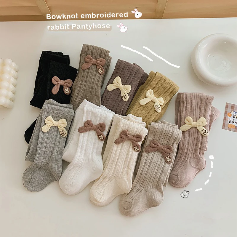 2pcs Spring Autumn Baby Tights For Girls Cute Knitted Butterfly Bow Girl Stockings For Children Children's Pants Daily Life