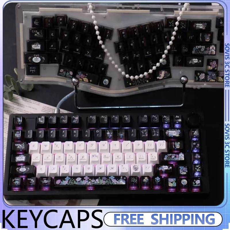 Fancce Ink Garden Keycap Set Cherry Profile Keycaps PBT Sublimation PC Transparent Key Caps for mx Mechanical Keyboard Gifts