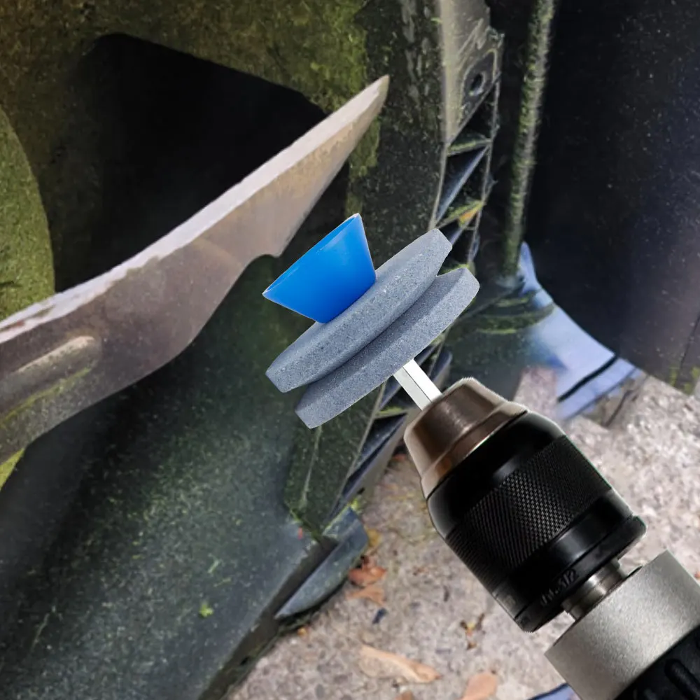 1pc lawn mower sharpener blue double-layer grinding stone wind power lawn mower grinding head power tool accessories