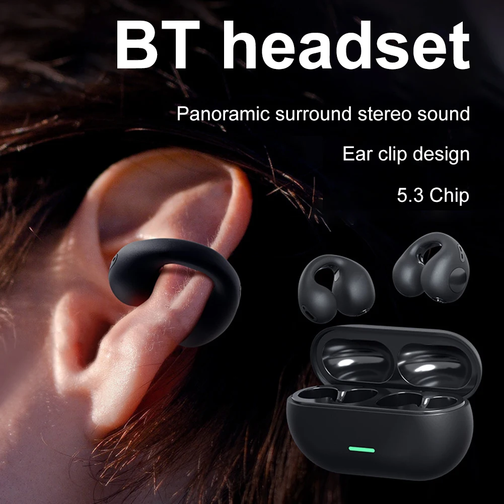 T75 Fones de Condução Óssea com Microfone, Fones de Ouvido Bluetooth, Fones de Ouvido Sem Fio Surround 3D, Baixo Estéreo, Auricular Esportivo, Clipe de Ouvido