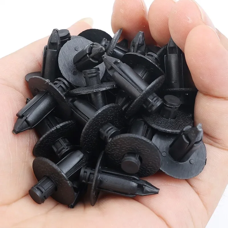 50pcs Car 8mm/6mm Hole Plastic Rivets Fastener Push Clip Black Auto Vehicle Door Trim Panel Retainer Fastener Clip Car Accessory