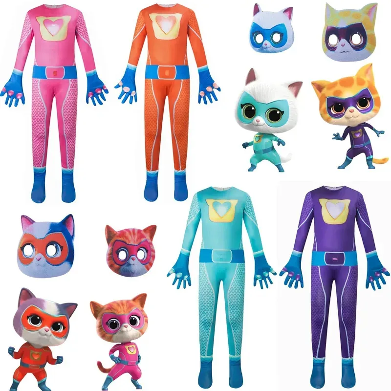 

Game Anime Super Kitties Jumpsuit Role-playing Tight Fit Clothing Boy Girl Stage Performance Costumes Clothes Super Cat Bodysuit