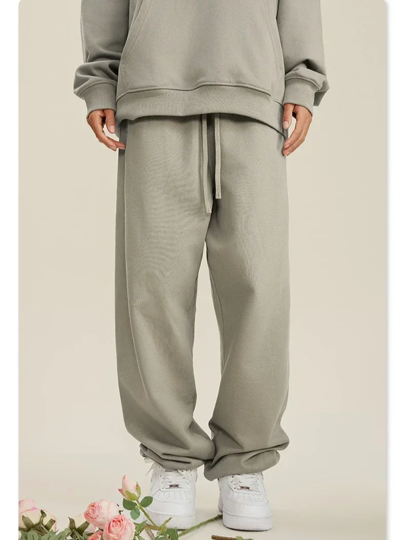 

Men Long Loose Solid Pant Casual Straight Trousers Regular Splice Simple Pocket High Elastic Waist Lace Up Pants Autumn 2025