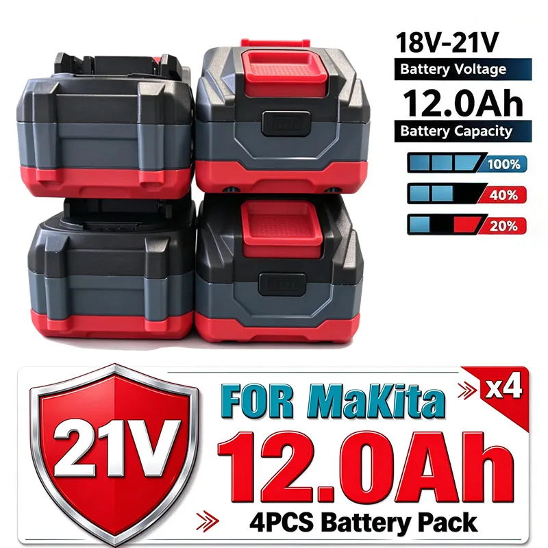Rechargeable Lithium Battery 21V 6.0 9.0 12.0Ah  For Makita 18v Power Tools Cordless Wrench Saw Drill Grinder Screwdriver
