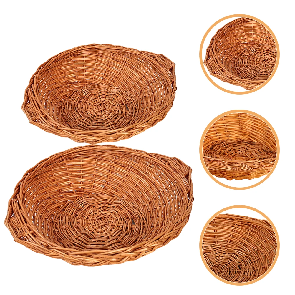 

2pcs Wicker Storage Basket Household Rattan Baskets For Snack Fruit Desktop Organizer Portable Food Container Teacup Holder For