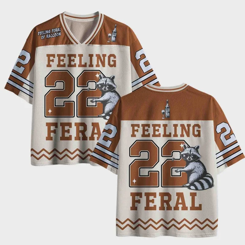 Unisex Feeling Feral Raccoon Jersey Cool Sunglasses Raccoon Wine Bottle Print Number 22 V-Neck Short Sleeve Sports Tee
