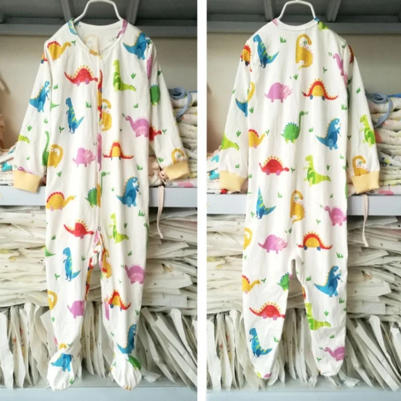 Couple Cartoon Printed Long sleeves Bodysuit With Foot Adult Baby Pure Cotton Onesie ABDL With Snaps Soft Home Playsuits Romper