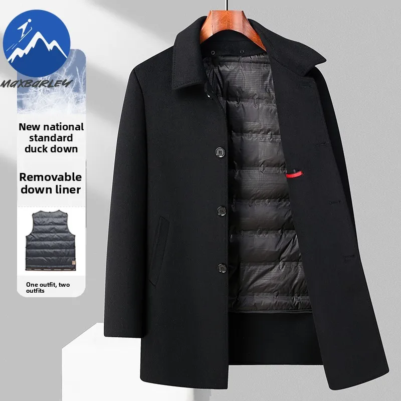 

Maxbarley Luxury Men Long Down Jacket 2025 Outdoor Work Windproof Puffer Coat Single Breasted Anti Pilling Winter Wool Jacket