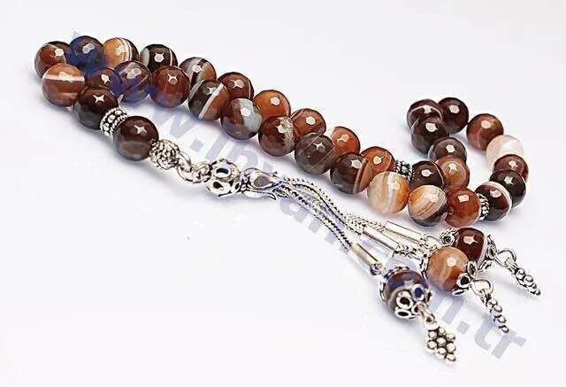 IQRAH Agate Stone Rosary (925 SETTING SILVER Fonce 8mm)