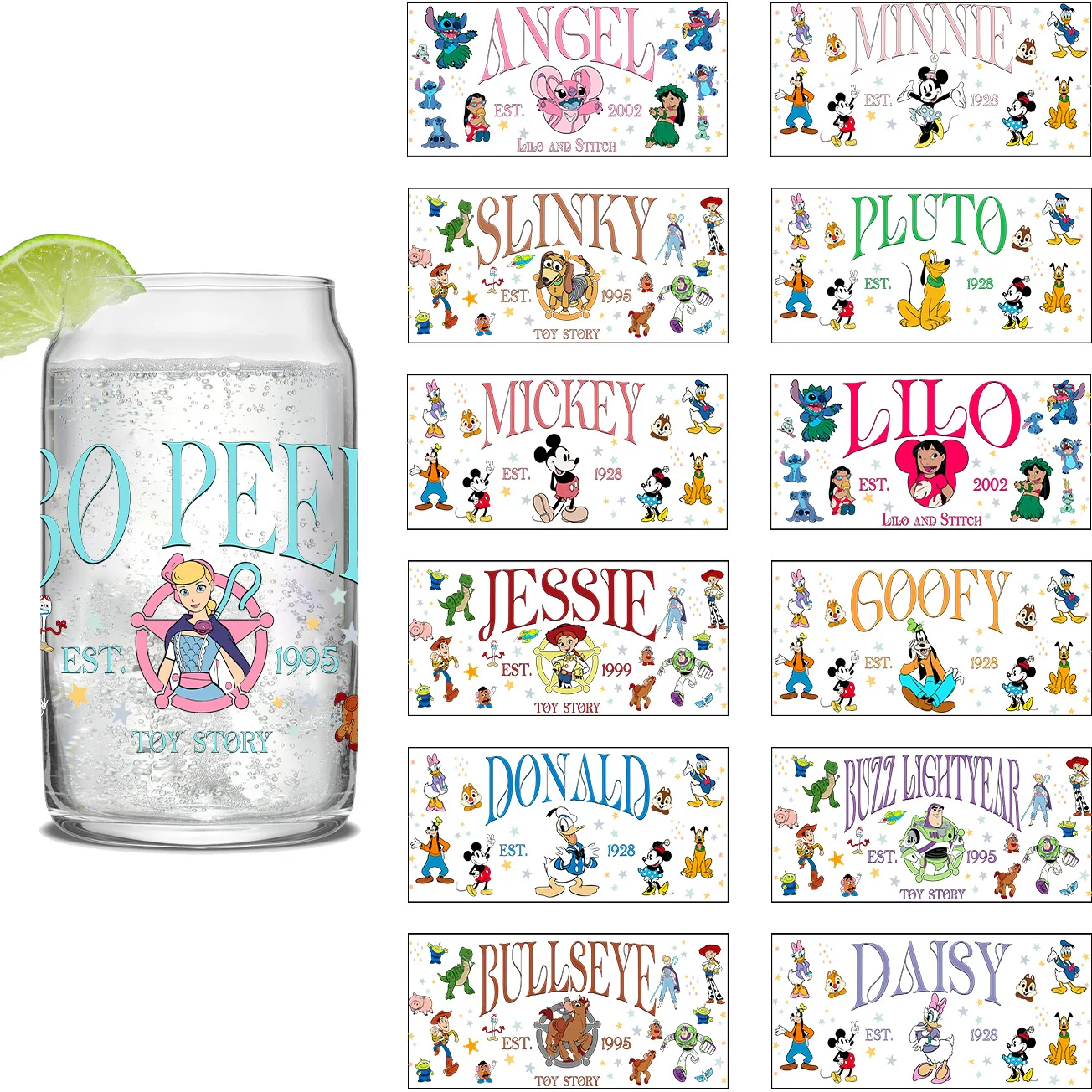 

Cartoon birthday Easy peel waterproof DIY Decals 3D transfers uvdtf crystal stickers 16oz uv dtf tumbler cup wraps sticker